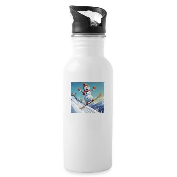 Schneemann auf Snowboard – Sprung ins Winter - Trinkflasche mit integriertem Trinkhalm - Weiß - Rechts