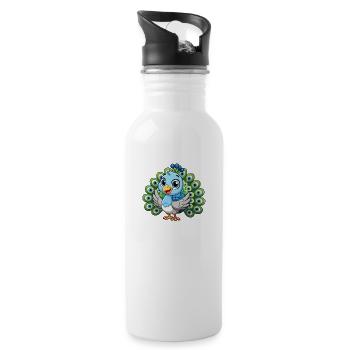 Pfauenkind - Trinkflasche mit integriertem Trinkhalm - Weiß - Rechts