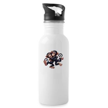Schimpansen-Pärchen - Trinkflasche mit integriertem Trinkhalm - Weiß - Rechts
