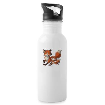 Fox with child frolicking - Water bottle with straw - white - Right