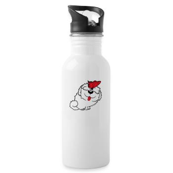 Dog Butterfly Nose Cute Funny Happy Comic - Water bottle with straw - white - Right