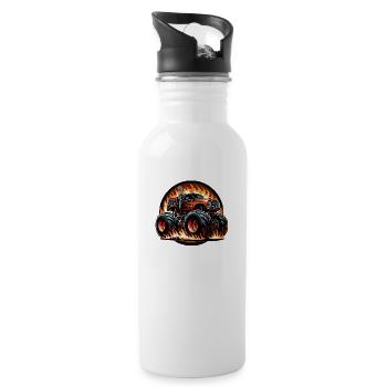 Monstertruck feurig - Trinkflasche mit integriertem Trinkhalm - Weiß - Rechts