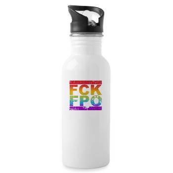 FCK FPÖ - Montrer l’exemple contre la droite et les LGBTQ - Gourde avec paille intégrée - blanc - Droite