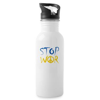 STOP WAR with Peace Sign Peace Symbol – Ukraine - Water bottle with straw - white - Right