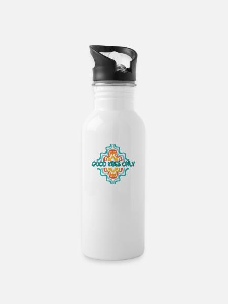 nur gute Laune - Trinkflasche mit integriertem Trinkhalm - Weiß