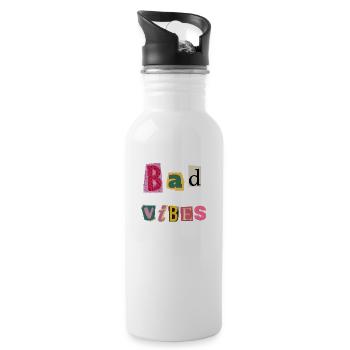 Quirky 'Bad Vibes': Bold Typographic Design - Water bottle with straw - white - Right