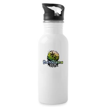 Barcelona 2025 Holiday Palms - Water bottle with straw - white - Right