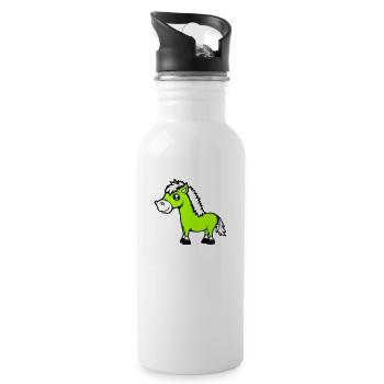 Pferd steht Reiter Cartoon reiten süß Comic Cool - Trinkflasche mit integriertem Trinkhalm - Weiß - Rechts