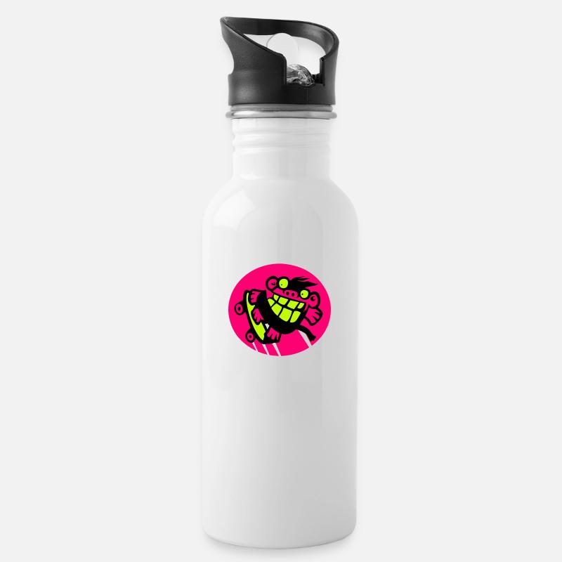 Skateboarding Affe! - Trinkflasche mit integriertem Trinkhalm - Weiß