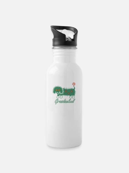 grasdackel 4 - Trinkflasche mit integriertem Trinkhalm - Weiß