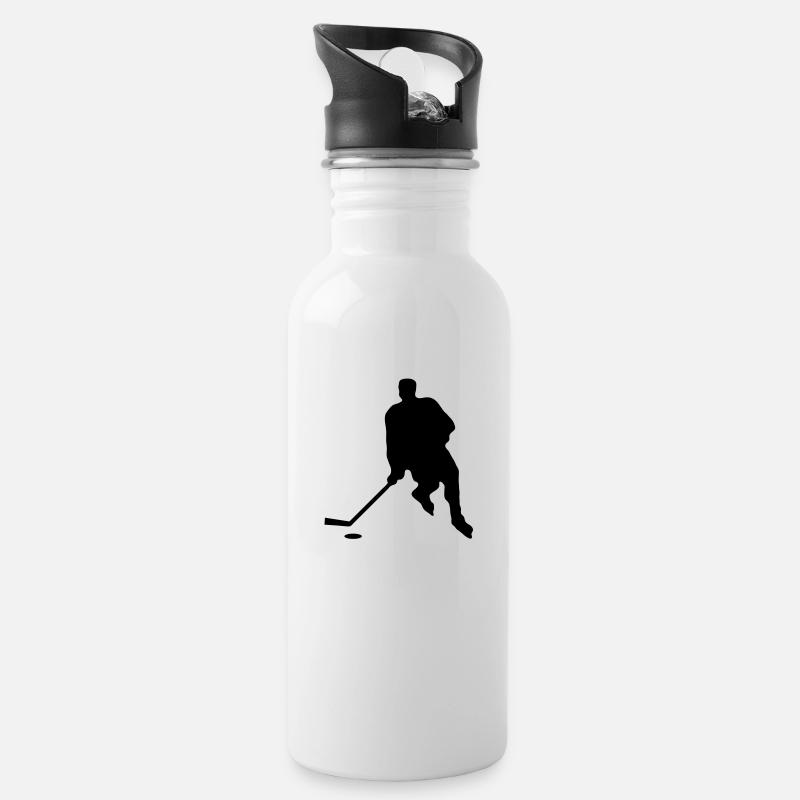 Eishockey - Trinkflasche mit integriertem Trinkhalm - Weiß
