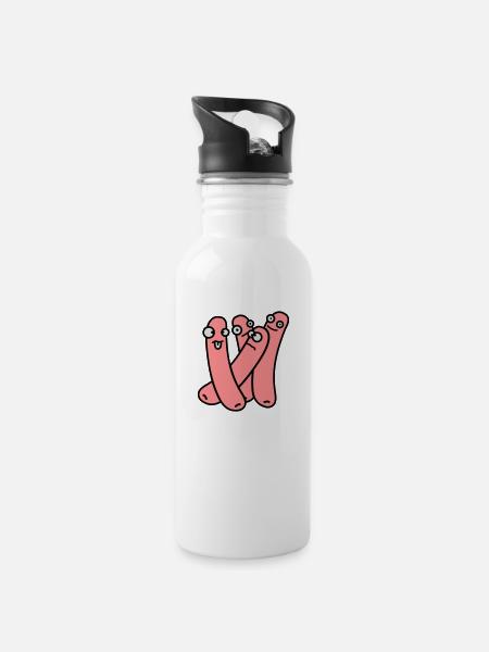 Funny Sausages - Water bottle with straw - white