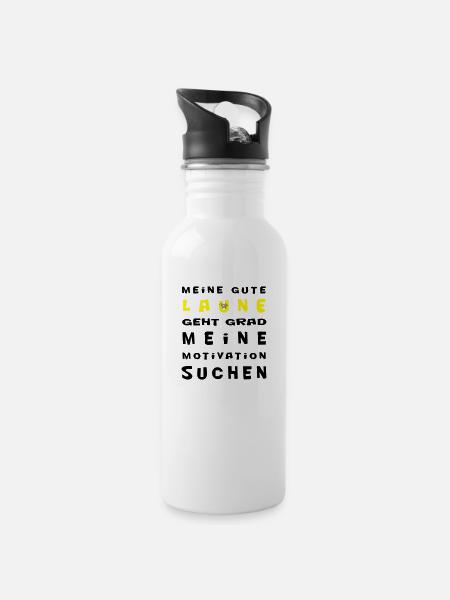 Meine gute Laune - Trinkflasche mit integriertem Trinkhalm - Weiß