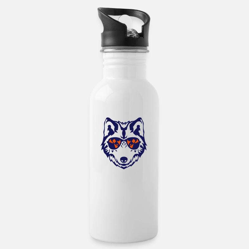 Wolf Sonnenbrille Tier Sonne - Trinkflasche mit integriertem Trinkhalm - Weiß