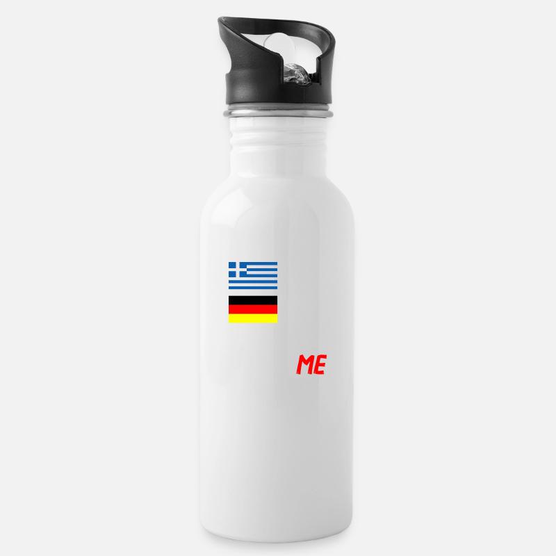 50% Griechisch 50% Deutsch - Trinkflasche mit integriertem Trinkhalm - Weiß