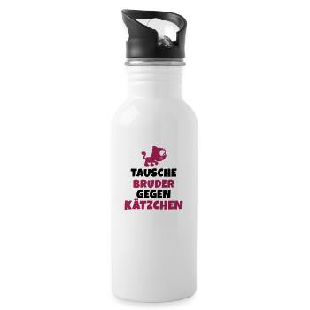 Tausche Bruder gegen Kätzchen - Trinkflasche mit integriertem Trinkhalm - Weiß - Rechts