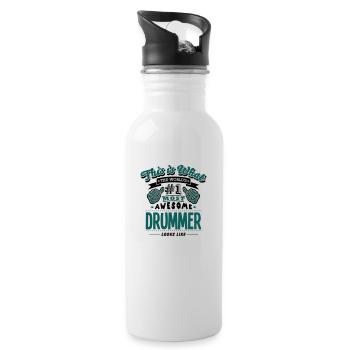 drummer world no1 most awesome copy - Water bottle with straw - white - Right