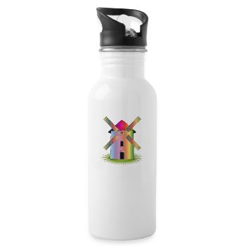 colorful fantasy windmill in shimmering colors - Water bottle with straw - white - Right