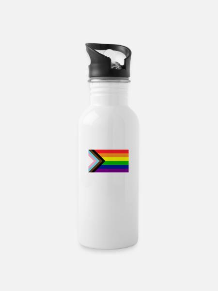 Gay Pride Flagge - Trinkflasche mit integriertem Trinkhalm - Weiß