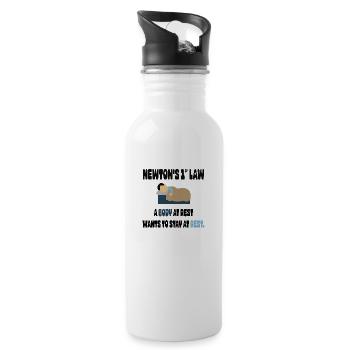 Newtons 1. Gesetz, ein Body in Rest will - Trinkflasche mit integriertem Trinkhalm - Weiß - Rechts