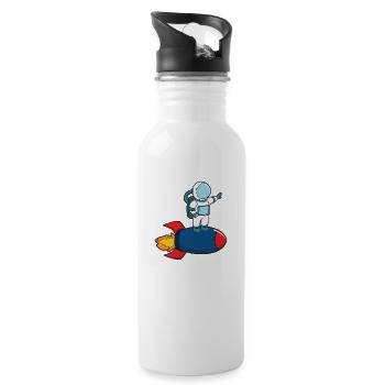Astronaut on rocket - Water bottle with straw - white - Right