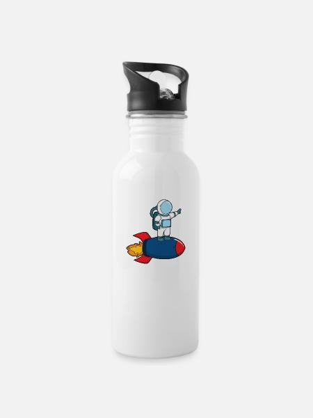 Astronaut on rocket - Water bottle with straw - white