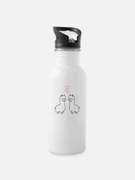 Alpaka Love - Trinkflasche mit integriertem Trinkhalm - Weiß