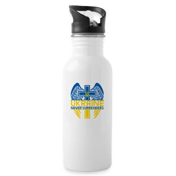 UKRAINE Never Surrenders The cross Ukrainian Flag - Water bottle with straw - white - Right