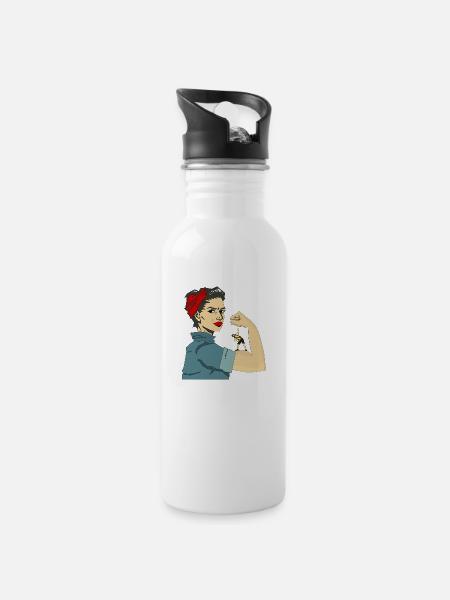 STRONG WOMEN - Water bottle with straw - white