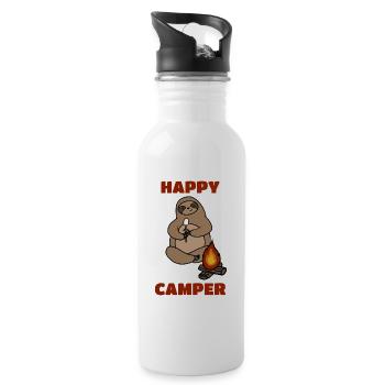 Camping Quote, Happy Camper, Sloth - Water bottle with straw - white - Right