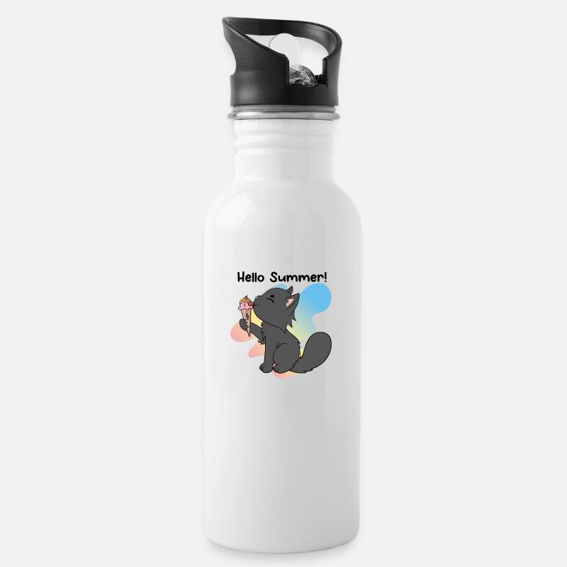 Hello Summer! - Water bottle with straw - white