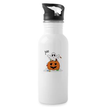 Halloween BOO: das freundliche Gespenst mit Kürbis - Trinkflasche mit integriertem Trinkhalm - Weiß - Rechts