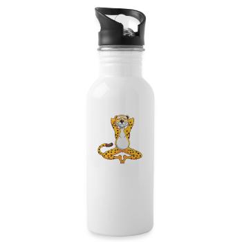 Gepard Ausruhen und Chillen Geschenkidee - Trinkflasche mit integriertem Trinkhalm - Weiß - Rechts