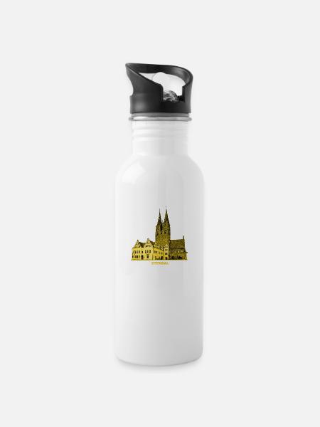 Stendal Rathaus Kirche Hansestadt Altmark - Trinkflasche mit integriertem Trinkhalm - Weiß