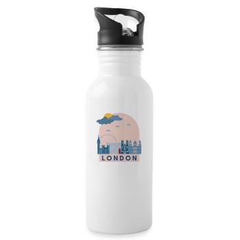 England London Design Logo Europe Souvenir Holiday - Water bottle with straw - white - Right