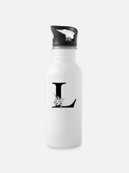 Letter L - Water bottle with straw - white