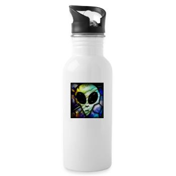 Stained glass alien - Water bottle with straw - white - Right