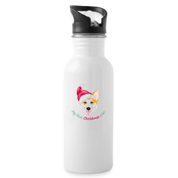 Lächelnder walisischer Corgi mit Weihnachtsmannmütze - Trinkflasche mit integriertem Trinkhalm - Weiß - Rechts
