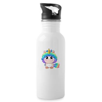00265 flauschiges Einhorn Baby mit Regenbogenmähne - Trinkflasche mit integriertem Trinkhalm - Weiß - Rechts