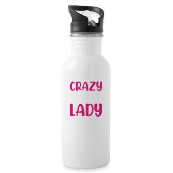 Crazy Cat Lady Funny Cat Lover Girl - Water bottle with straw - white - Right