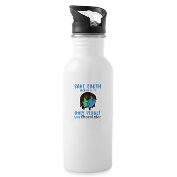 Rettet die Erde, Schokolade! - Trinkflasche mit integriertem Trinkhalm - Weiß - Rechts