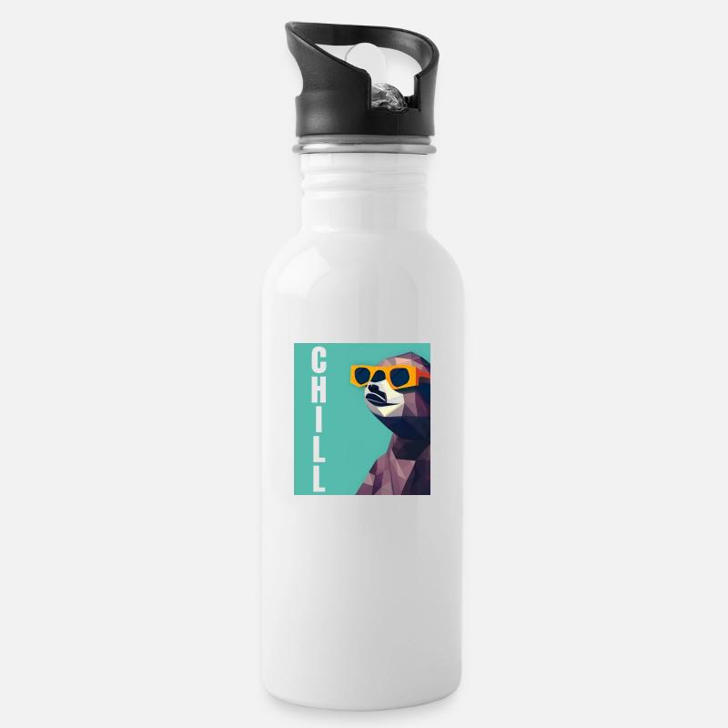 Cooles Comic Portrait Faultier mit Sonnenbrille chill - Trinkflasche mit integriertem Trinkhalm - Weiß