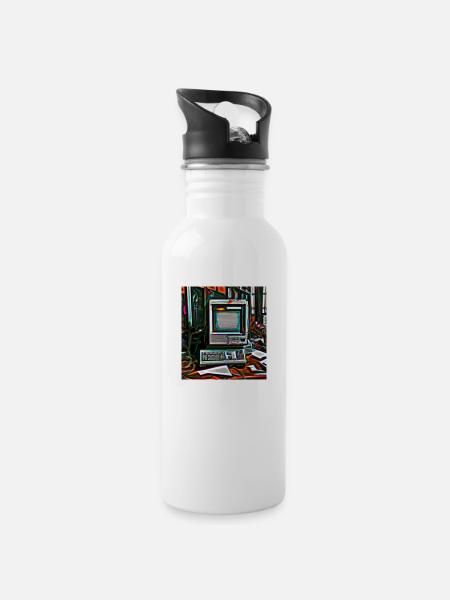 Old Digital Art Computer - Water bottle with straw - white
