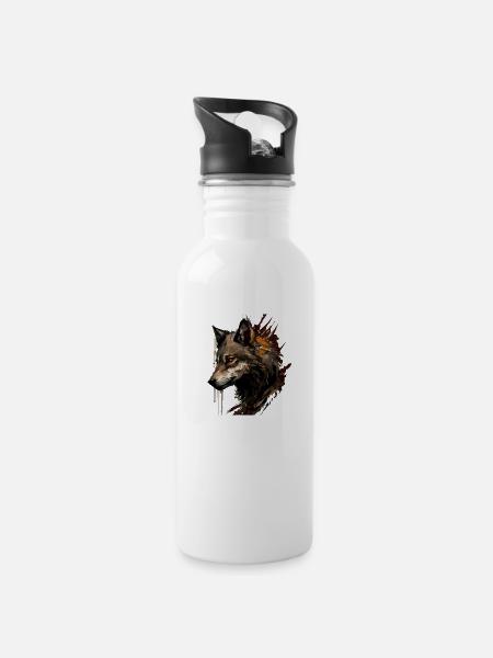 Le loup - Gourde avec paille intégrée - blanc