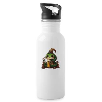 Lustige coole Schlange mit Bier und Hut - Trinkflasche mit integriertem Trinkhalm - Weiß - Rechts