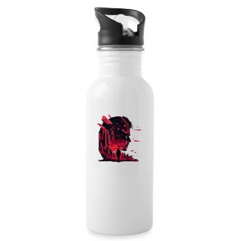 Sci-Fi vision of the future in a gloomy world - Water bottle with straw - white - Right