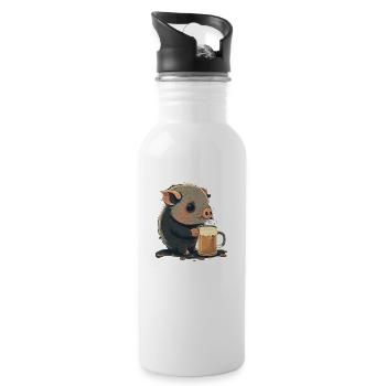 Un cochon mignon boit une grosse bière - Gourde avec paille intégrée - blanc - Droite