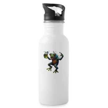 Lustiger bunter Frosch mit Bier - Trinkflasche mit integriertem Trinkhalm - Weiß - Rechts