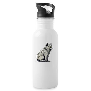 Minimalistic Cat Minimalist Cat Geometric Cat - Water bottle with straw - white - Right