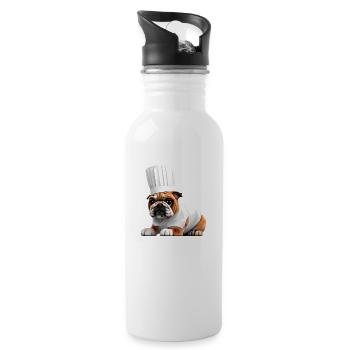 Bulldog Restaurateur Dog Cooks Dogs Dog Owners - Water bottle with straw - white - Right